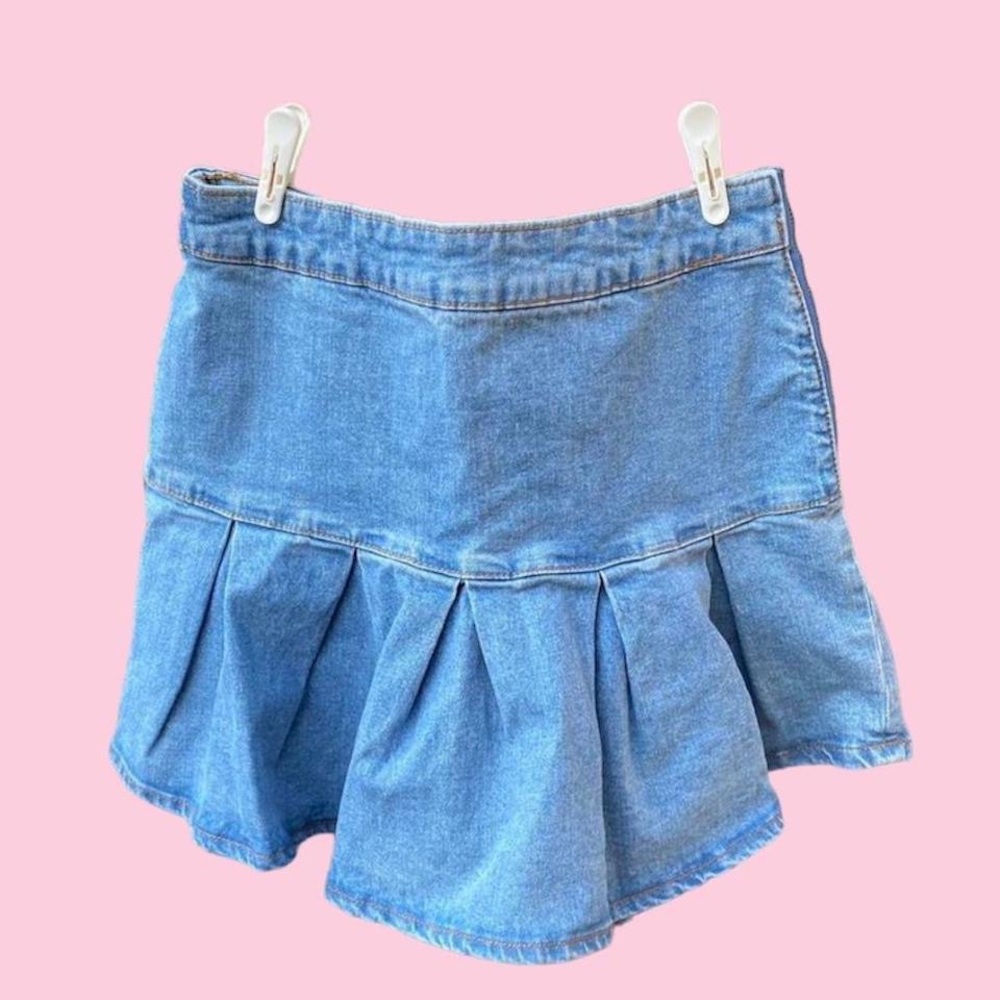 y2k style pleated denim skirt